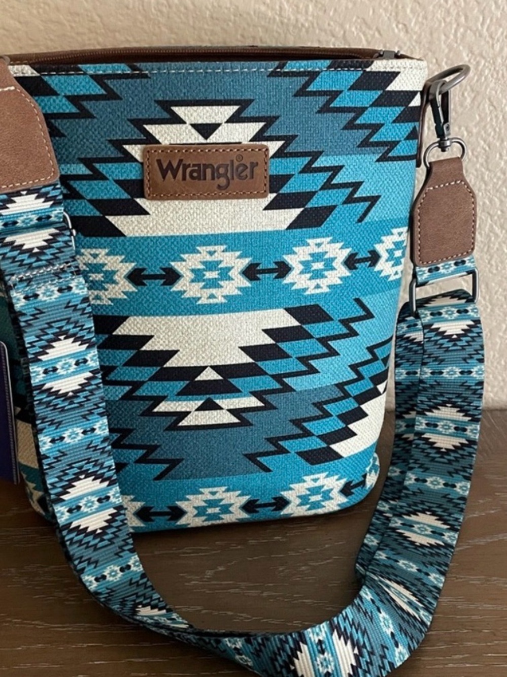 Wrangler Teal Aztec Pattern Crossbody Bag with Adjustable Strap
